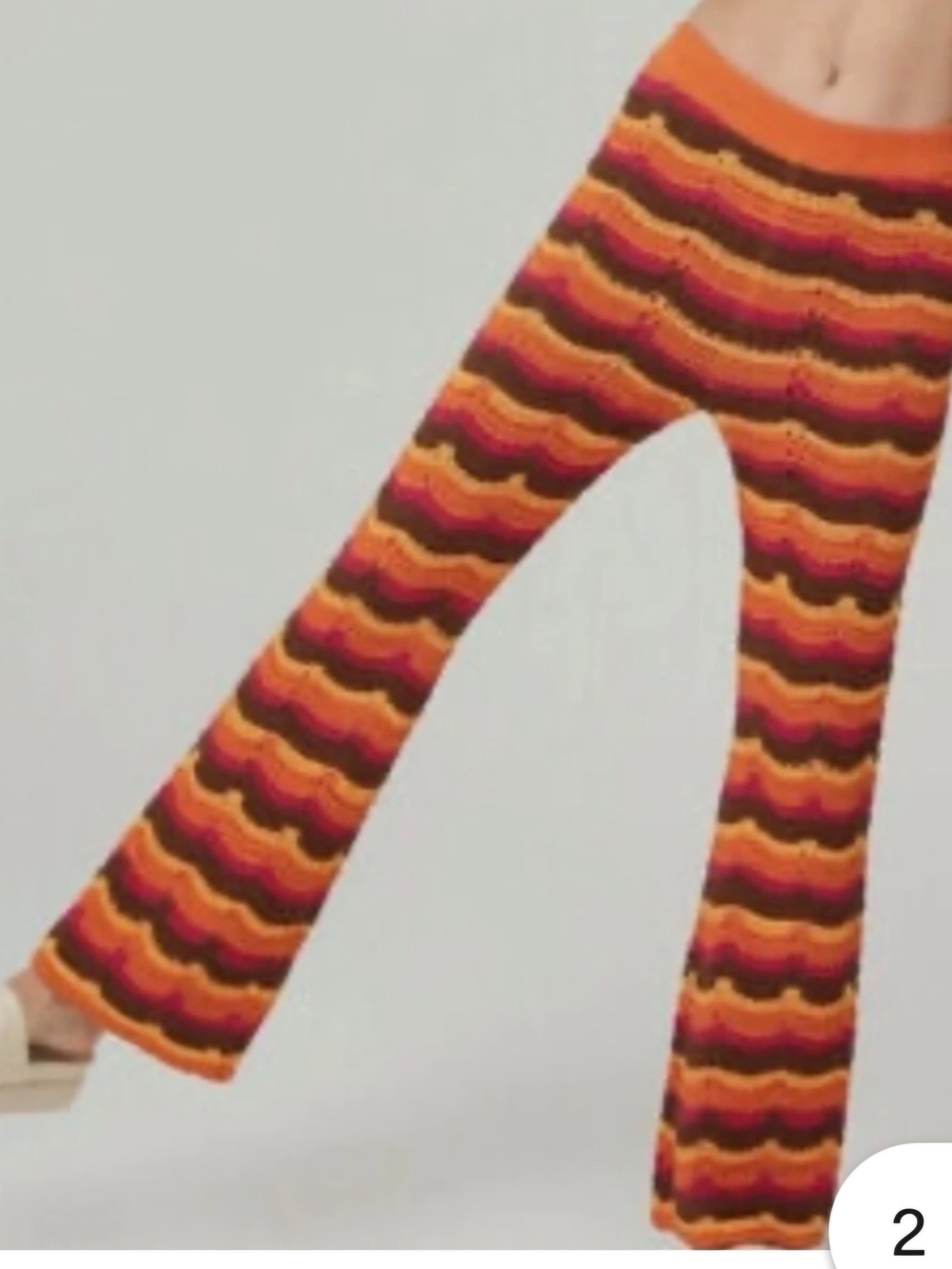 Cotton On Retro Wave Crochet Flare Pants in Orange and Burgundy XS